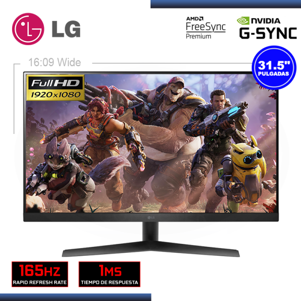 MONITOR LED 31.5" LG 32GN50R-B ULTRAGEAR 1920x1080 HDMI DP 1MS/165HZ/FREESYNC PREMIUM/ COMPATIBLE NVIDIA G-SYNC